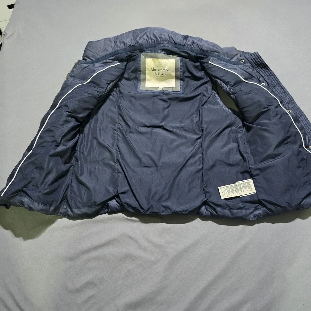 Abercrombie & Fitch Puffer Vest Mens Large Navy Blue Quilted Down Feather Fill